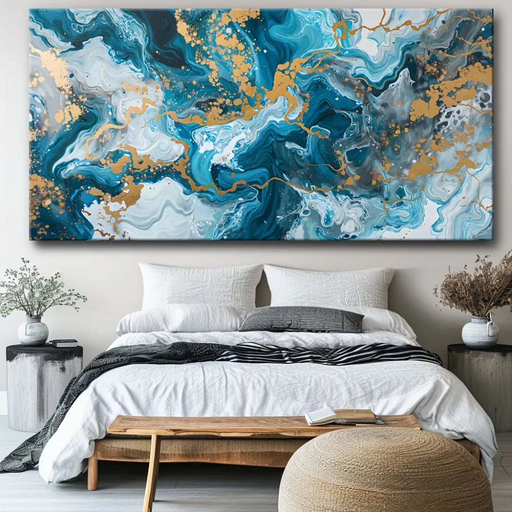 Blue Abstract Canvas Print Wall Art for Living Room