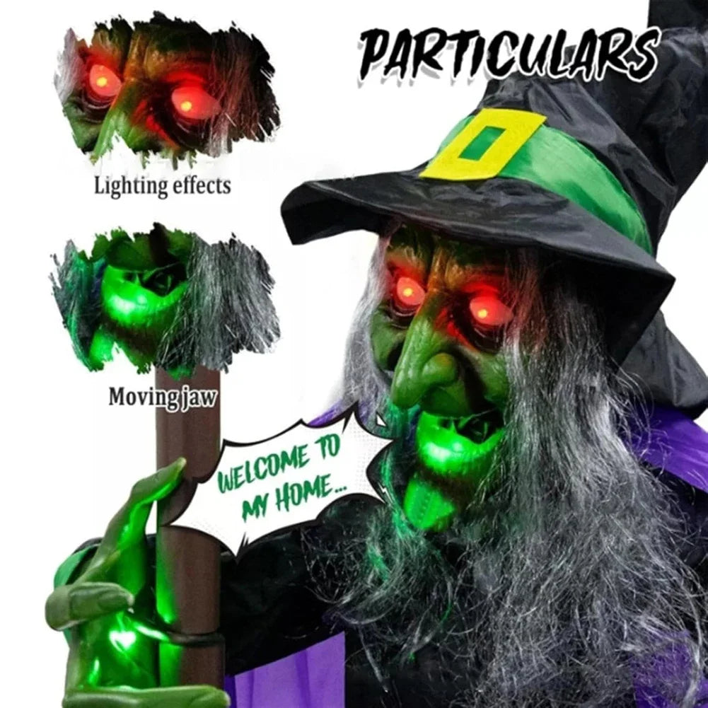 Hovering Flying Witch Decor With Scary Sound Effects Props