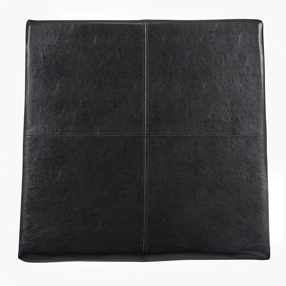 Luxury Large Faux Leather Square Storage Ottoman for Living Room and Bedroom Black
