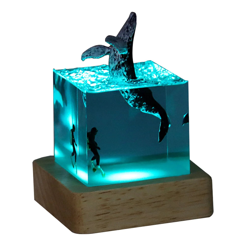 Marine Whale Cube Ornament With Light Ocean Decoration For Desktop Bookshelf
