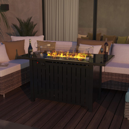 42 Inch Outdoor Gas Fire Pit Table With 50,000 BTU Propane, Steel Lid And Cover