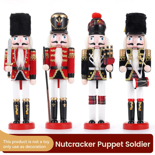 30cm Wooden Nutcracker Soldier Puppet Statues Christmas Gift Home Decor
