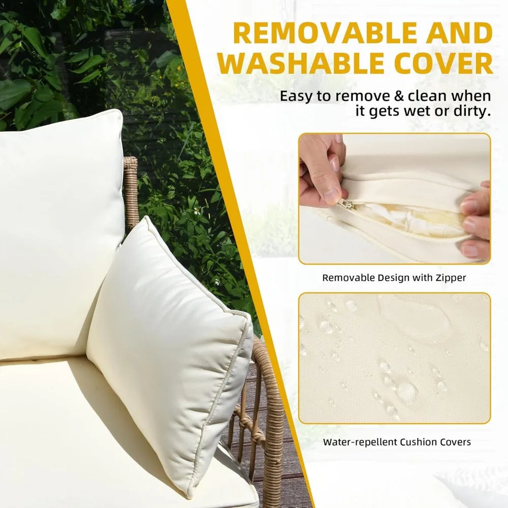 Patio Furniture Set 4 Pieces Outdoor L Shaped Rattan Sofa
