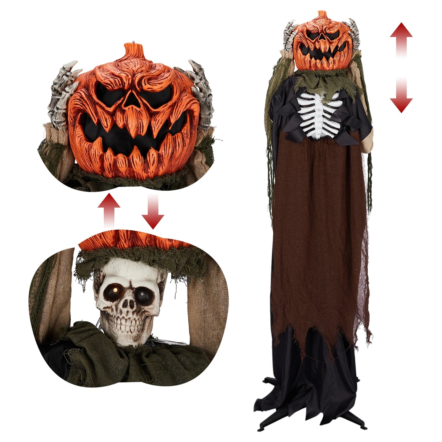 Outdoor Life Size Animatronic Ghost With Pumpkin Head Decor