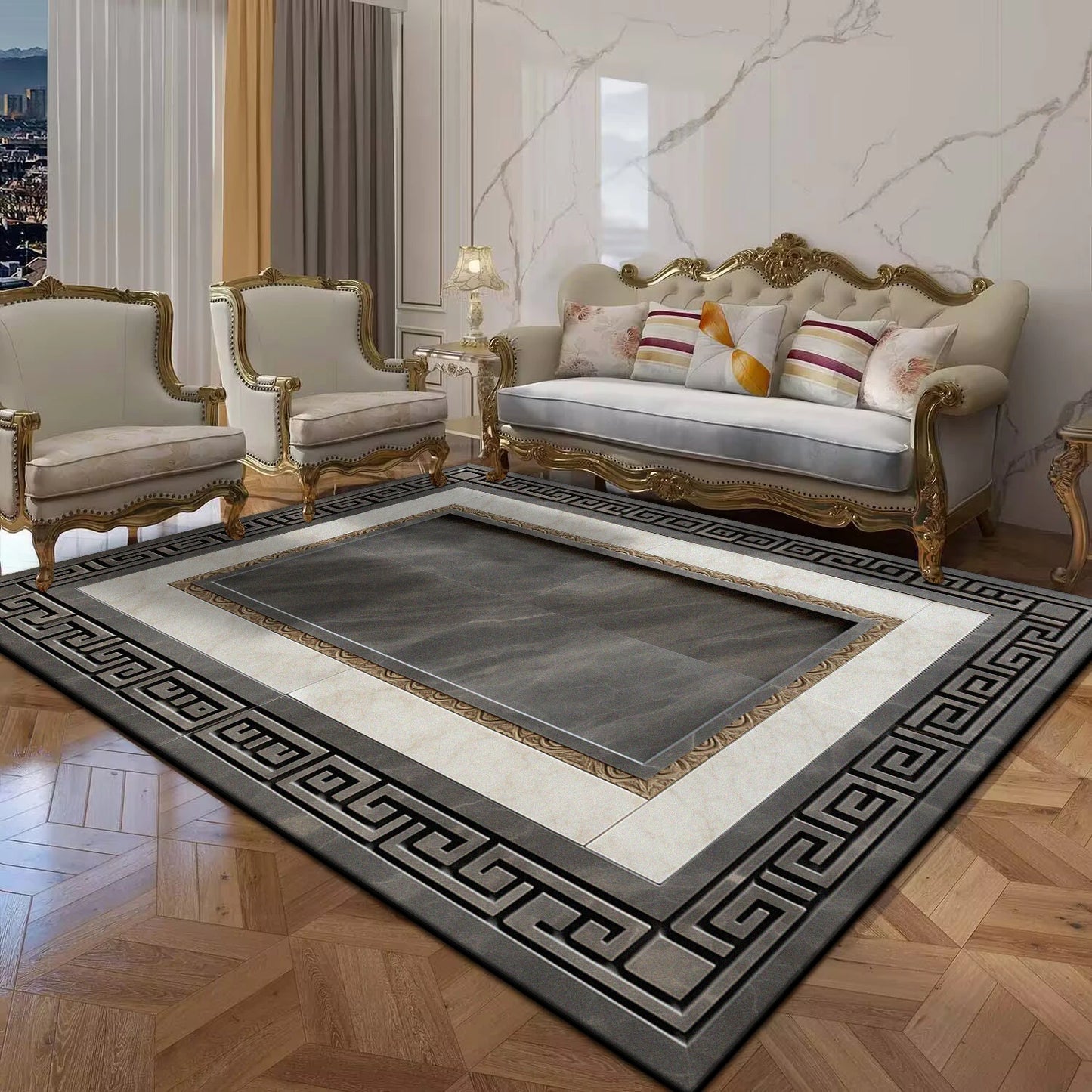 Black Gold Marble Luxury Carpet for Living Room Sofa Table Large Area Rug Anti Slip Doormat
