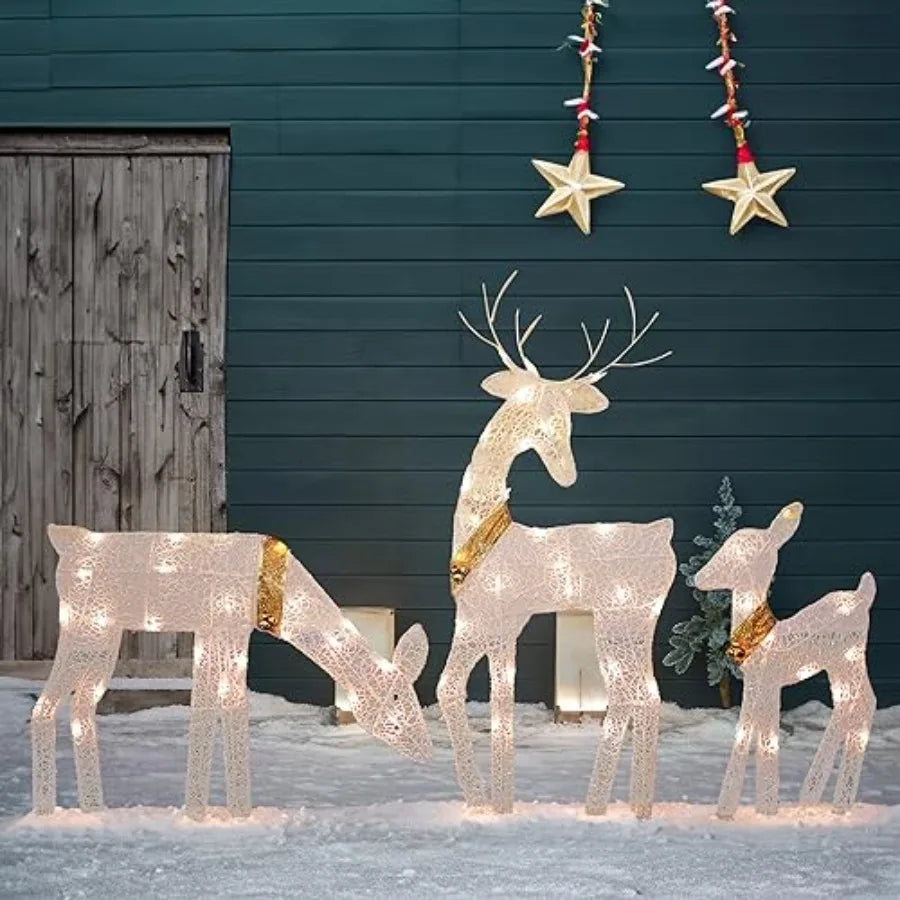 Outdoor Christmas Reindeer Family 3 Piece Lighted Set With 60 Lamps Waterproof