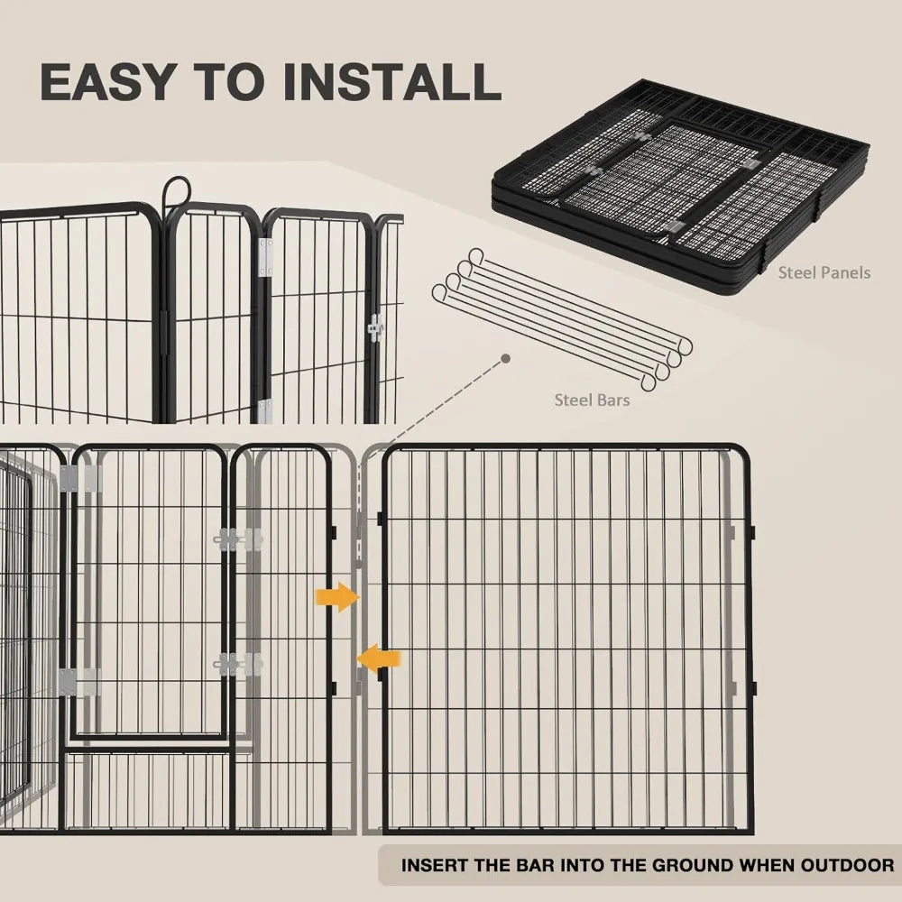 Rustproof Heavy Duty Dog Playpen Fence With Doors 40 Inch
