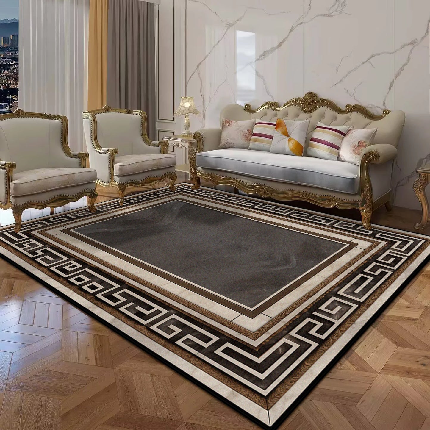 Black Gold Marble Luxury Carpet for Living Room Sofa Table Large Area Rugs Balcony Anti Slip Doormat