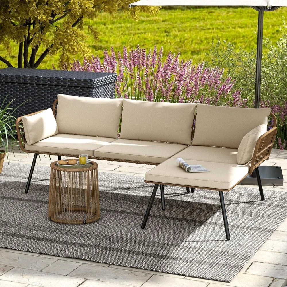 Patio 3 Piece Outdoor Wicker Conversation Set Coffee Table