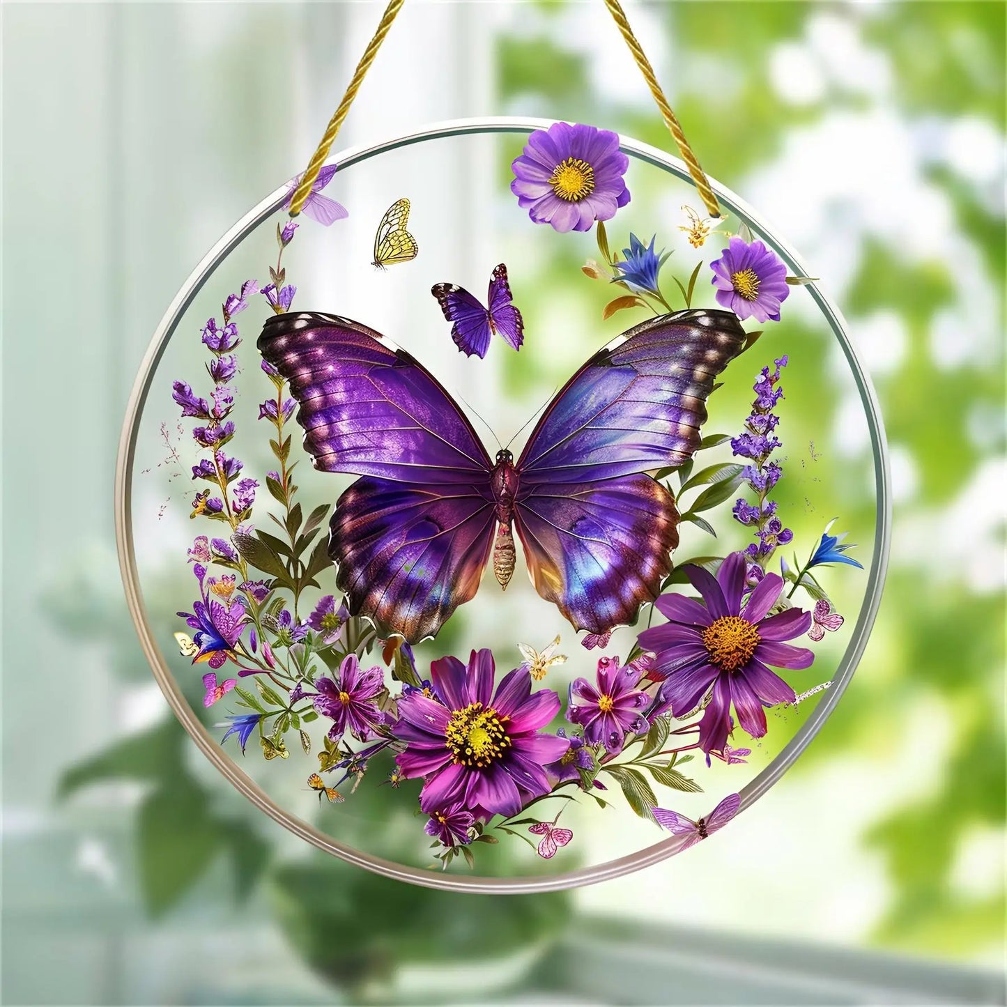 2D Purple Butterfly Suncatcher Stained Glass Window Hanging