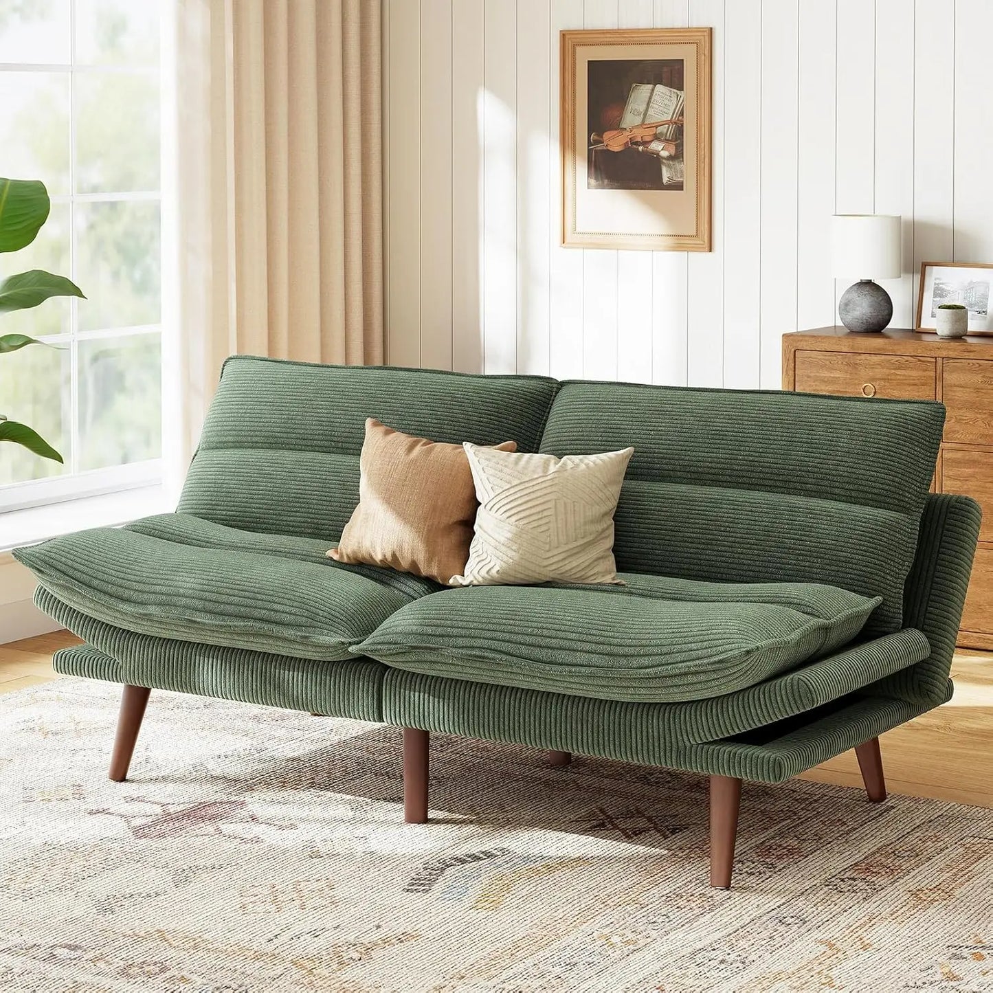 Convertible Futon Sofa Bed With Adjustable Backrest