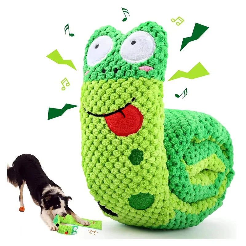 Indestructible Dog Puzzle Feeder Snail Plush Toy Squeak