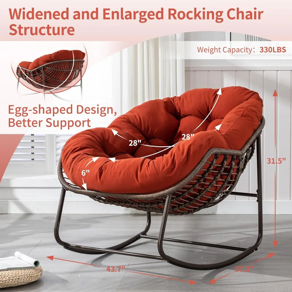 Oversized Patio Papasan Rocking Chair With Padded Cushion