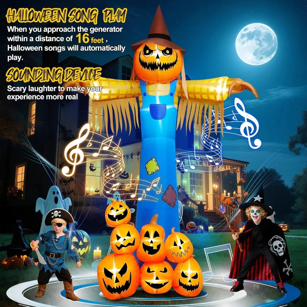12.5ft Halloween Inflatable Pumpkin Scarecrow With Music LED