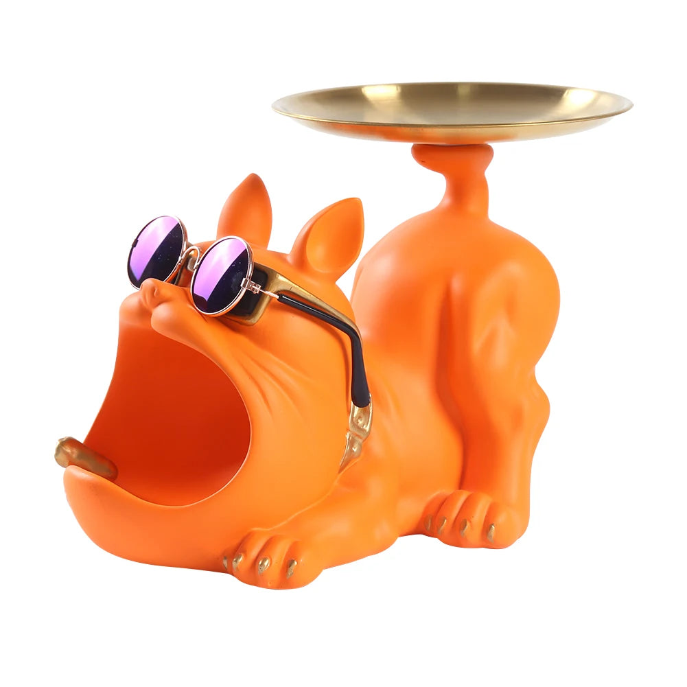 Decorative Pitbull Statue Resin Craft Animal Sculpture Storage Tray for Living Room Hallway Home Decoration