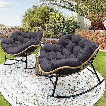 Rocking Egg Chair 2 Piece Outdoor Papasan Brown Wicker