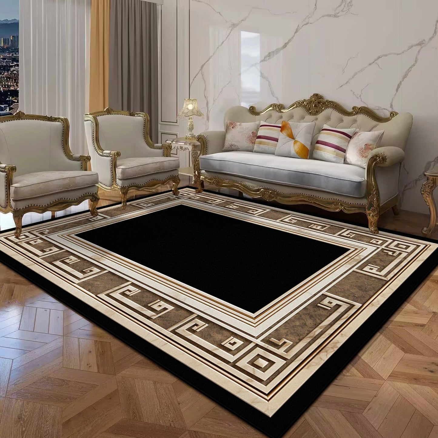 Black Gold Marble Luxury Carpet for Living Room Sofa Table Large Area Rug Anti Slip Doormat