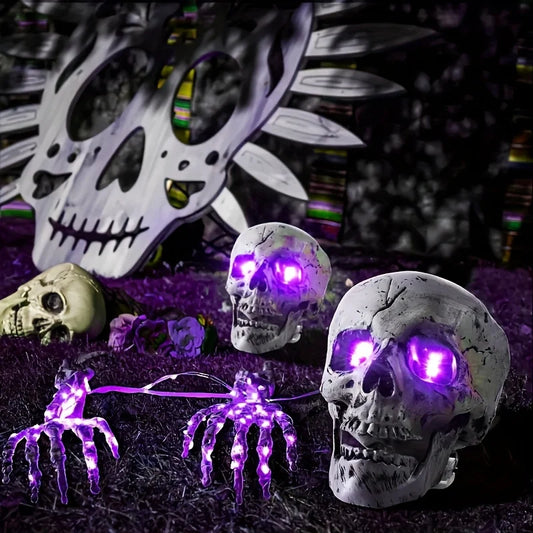 Halloween Light Up Skeleton Set Skull And Arms Party Cosplay