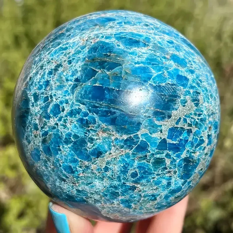 Blue Apatite Crystal Sphere Grade A Hand Carved Polished