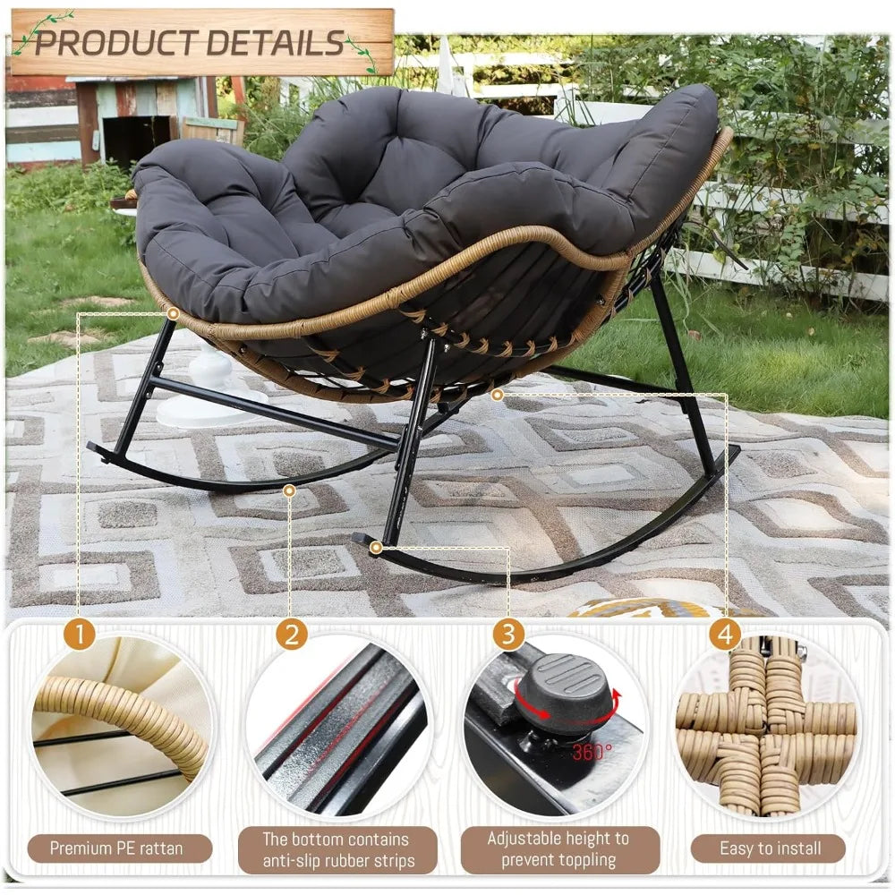 Rocking Egg Chair 2 Piece Outdoor Papasan Brown Wicker