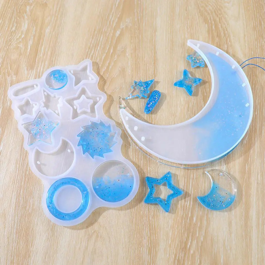 Resin Moon Wind Chimes Casting Mold Tools Silicone Crystal Mirror Mould Decor