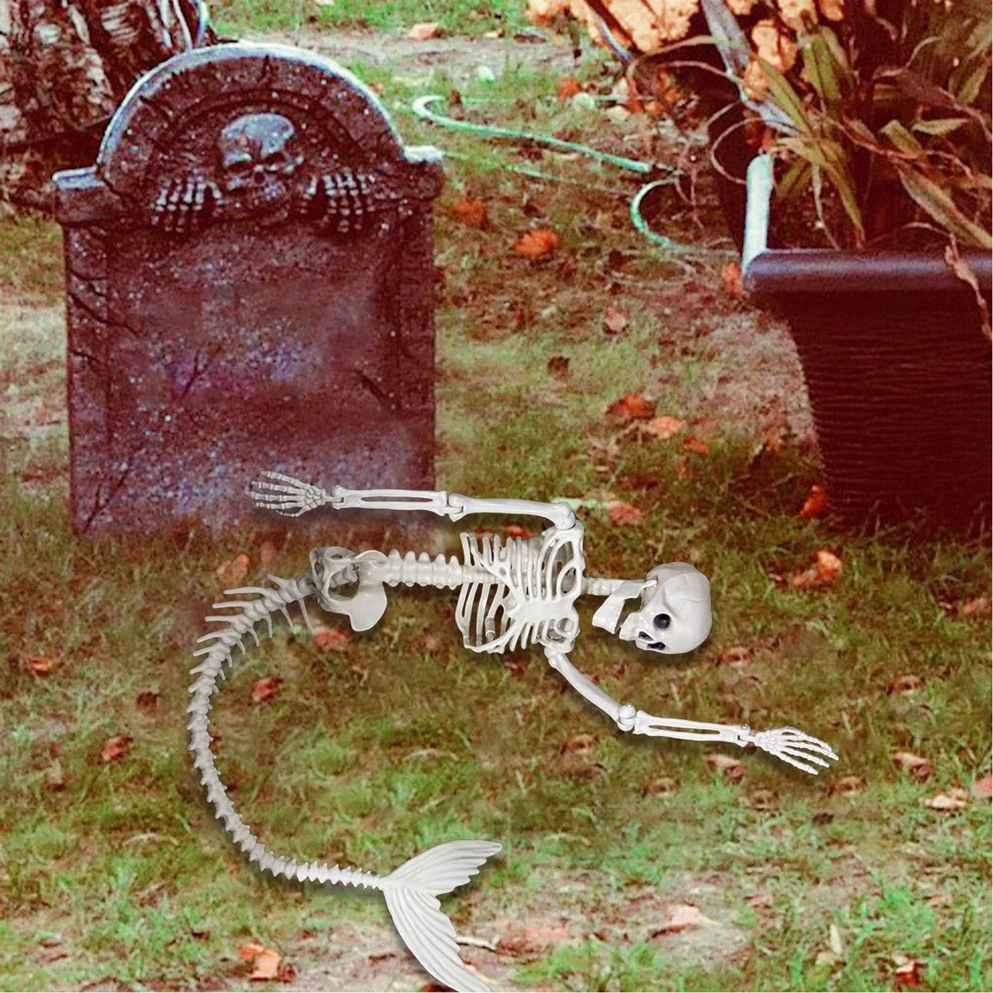 Life Size Skeleton Mermaid Halloween Outdoor Decorations Movable Joints Realistic Full Body Props