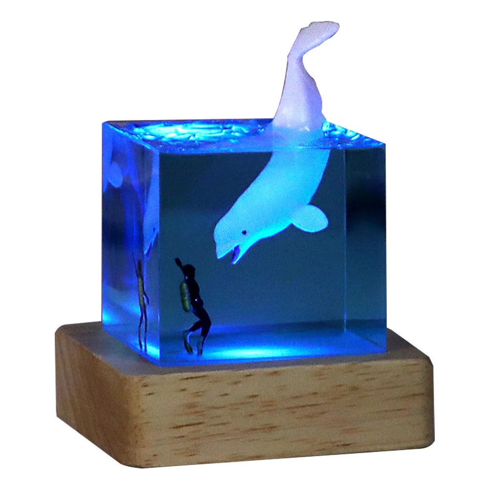 Marine Whale Cube Ornament With Light Ocean Decoration For Desktop Bookshelf