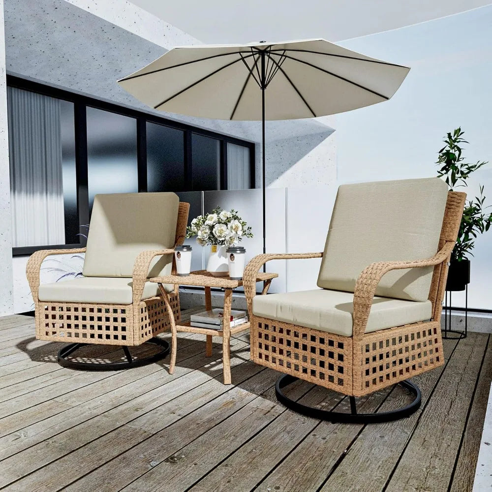 3 Piece Outdoor Swivel Rocker Patio Chairs Set 360 Degree
