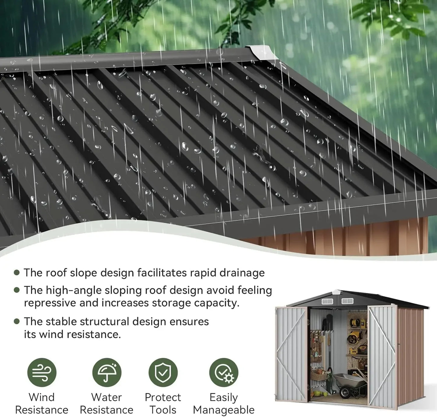 6.2x4 FT Outdoor Metal Garden Storage Shed with Lockable Doors and Slooping Roof for Backyard and Patio