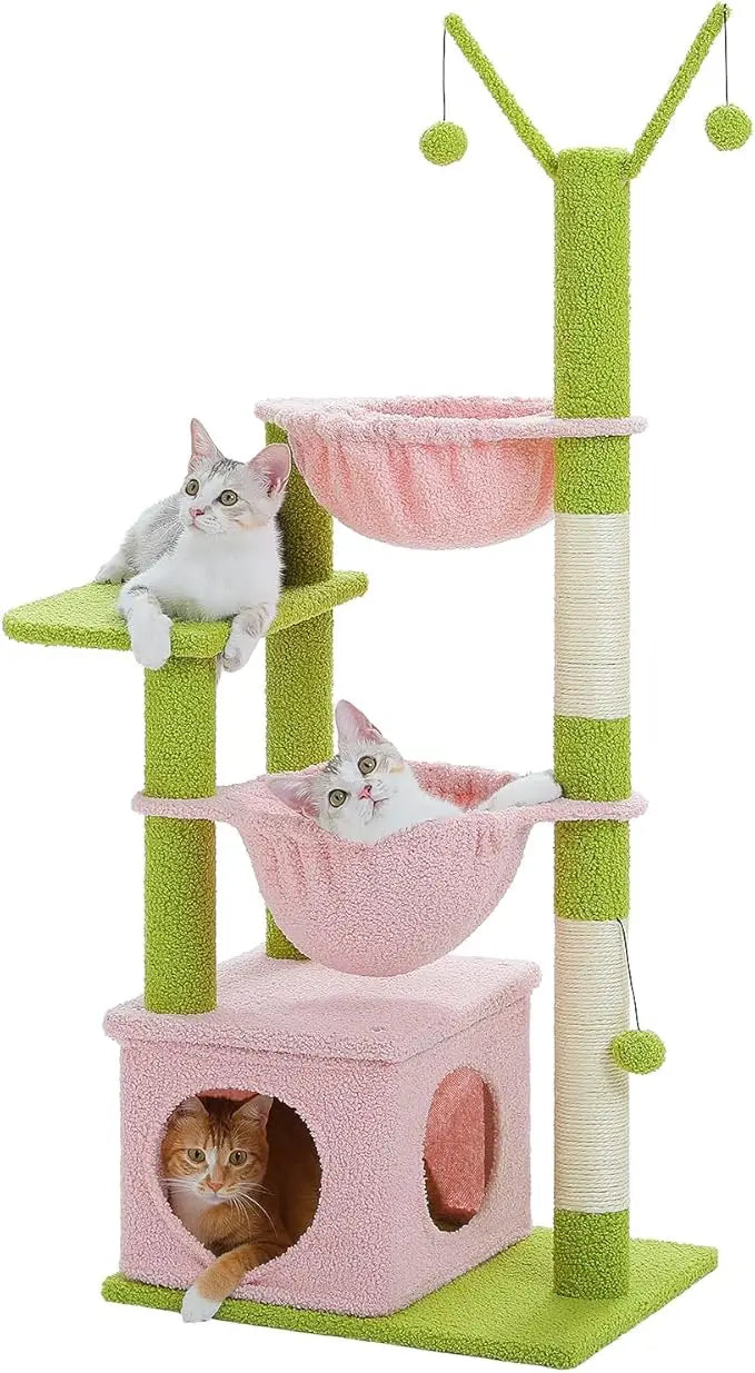 Modern Cat Tree for Large Cats Wood Cat Tower for Indoor Cats Real Branch Luxury Cat Furniture with Super Large Cozy Condo