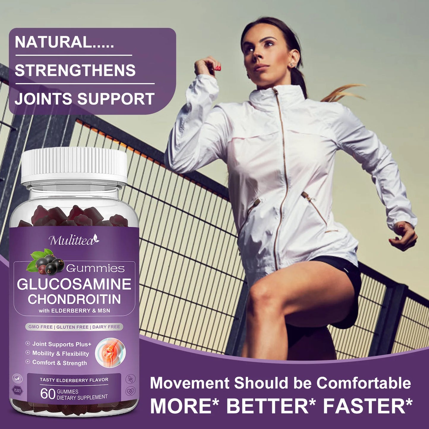 Mulittea Glucosamine 1500 Milligram Chondroitin Gummies Joint Support Antioxidant Immune Support Supplement for Adults