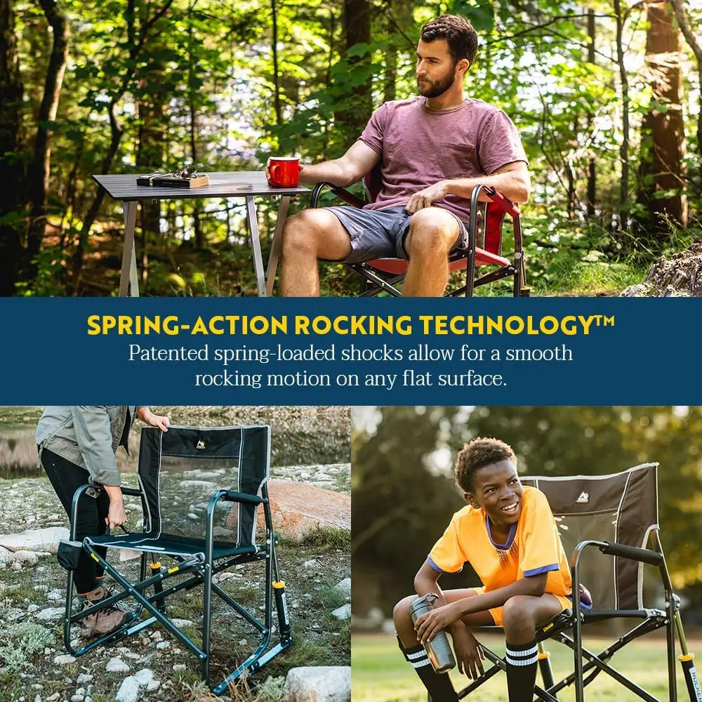 Rocker Camping Chair Portable Folding Rocking Chair with Solid Durable Armrests Drink Holder and Comfortable Backrest Cinnamon