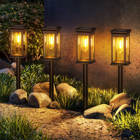 Upgraded 6/12 Pack Warm White Solar Lights for Yard Garden Walkway