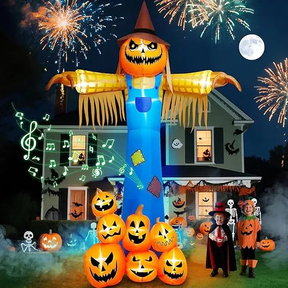 12.5ft Halloween Inflatable Pumpkin Scarecrow With Music LED