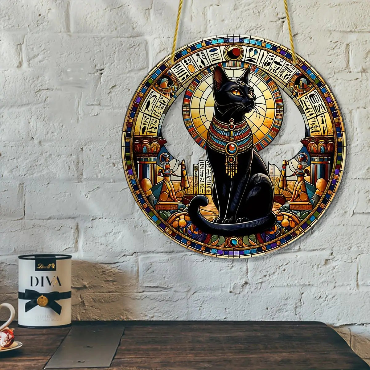 Egyptian Bastet Cat Suncatcher Acrylic Wall Hanging Home Decor