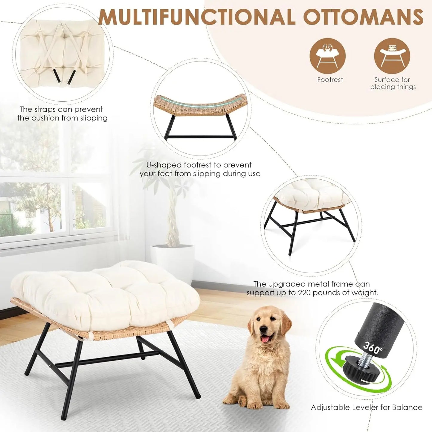 Egg Chair With Footrest Wicker Patio Lounger Ottoman