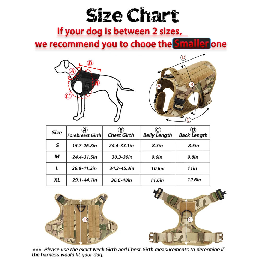 Military Large Dog Harness with Collar Leash Bags and Patches Set for Pet Malinois Training Vests Tactical Dog Accessories