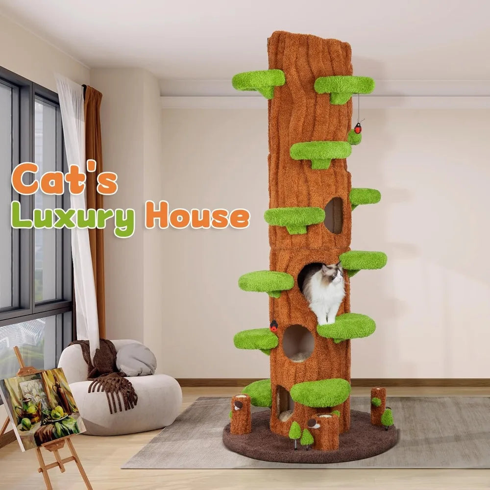 Super Large Cat Tree for Indoor Cats All in One Tall Cats Tower with Scratching Post Luxury Multi Level Solid Wood Cat Condo