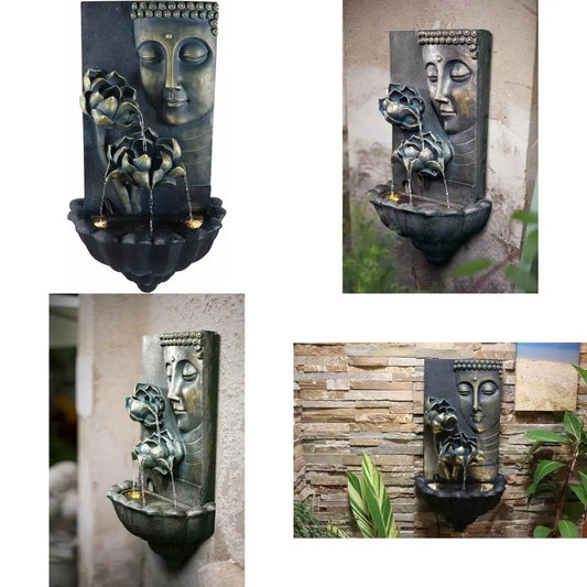 Tall Outdoor Zen Lotus Buddha Wall Fountain Black Resin