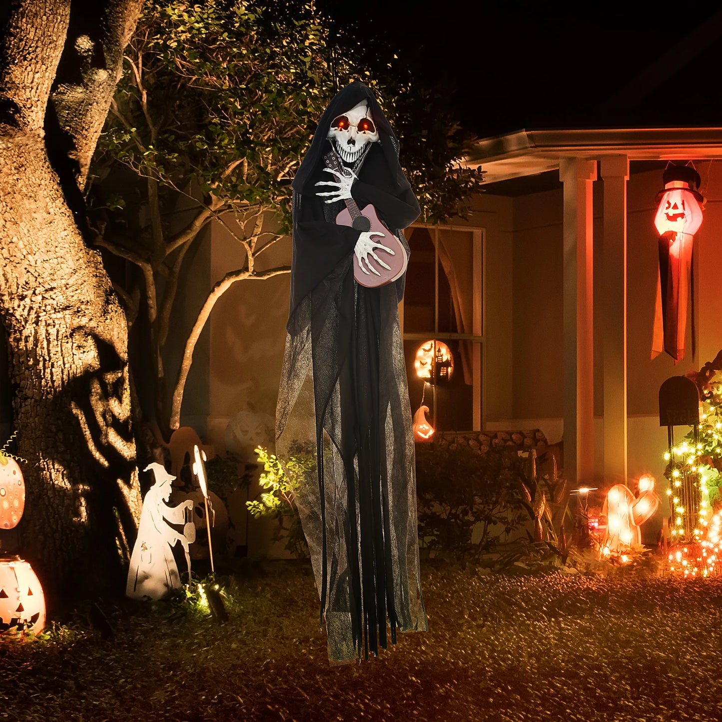 Guitar Playing Grim Reaper Outdoor Halloween Animatronic