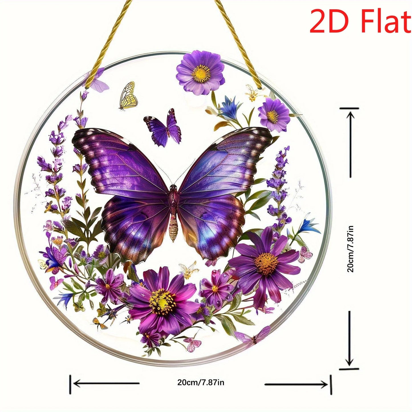 2D Purple Butterfly Suncatcher Stained Glass Window Hanging