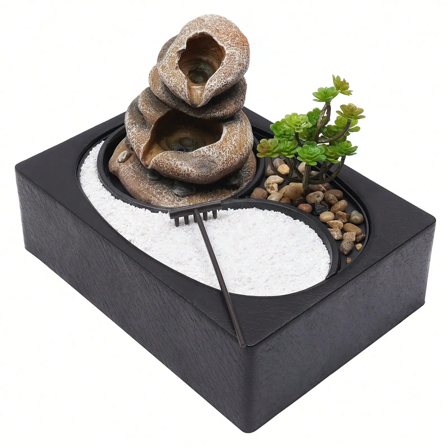 11.4x8.3x8.7 Inch Tabletop Fountain With LED Light Waterfall Zen Meditation Desktop Resin Rockery Water Fountain Bonsai Decor Gift