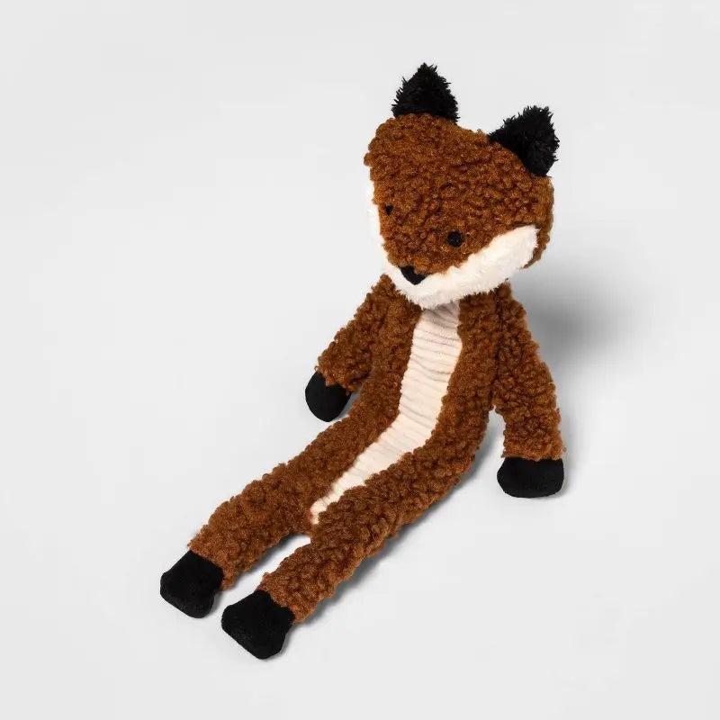 Crinkle Squeaky Fox Plush Dog Toy for Small and Medium Dogs No Stuffing Soft Curly Fur Interactive Chew Toy
