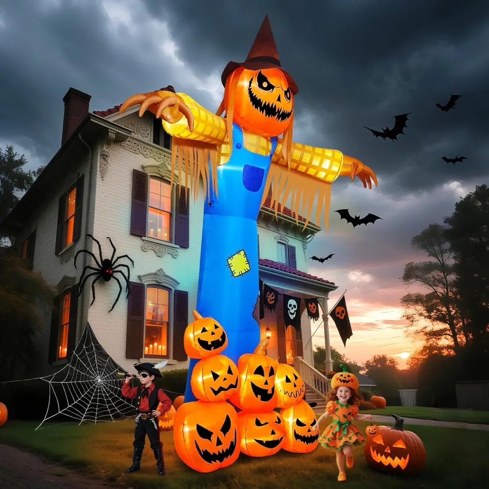 12.5ft Halloween Inflatable Pumpkin Scarecrow With Music LED