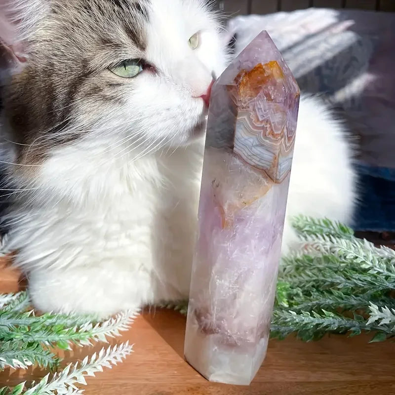 1PC Stunning Rare Amethyst Lace Agate Crystal Tower Reiki Healing Natural Stone Meditation Focus Spiritual Gift
