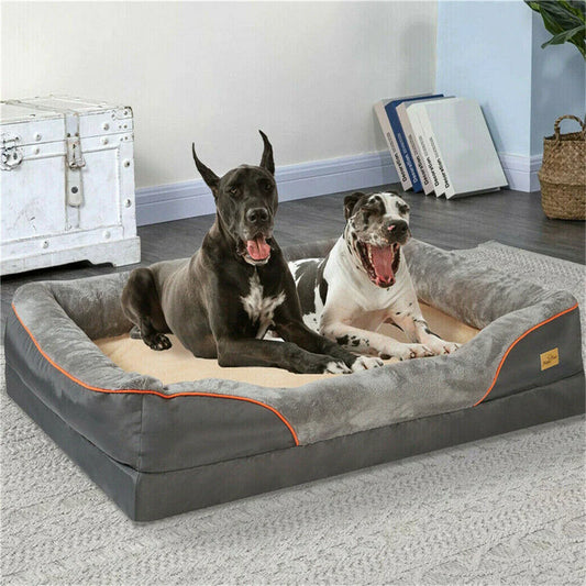 Jumbo Large Orthopedic Dog Bed Memory Foam Pet Sofa Waterproof Elevated Cushion Warm Puppy Bolster Couch Removable Cover Dark Grey Yellow Orange Rim