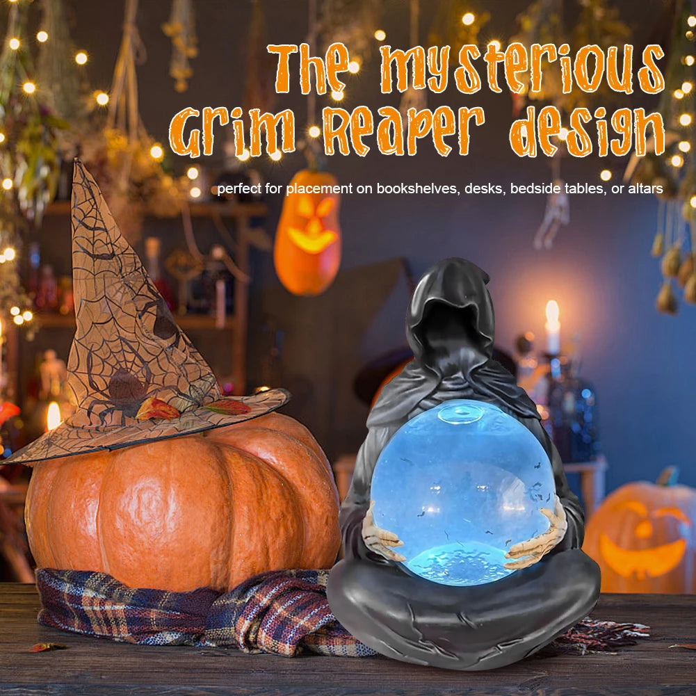 Gothic Grim Reaper Crystal Ball LED Light Statue Halloween