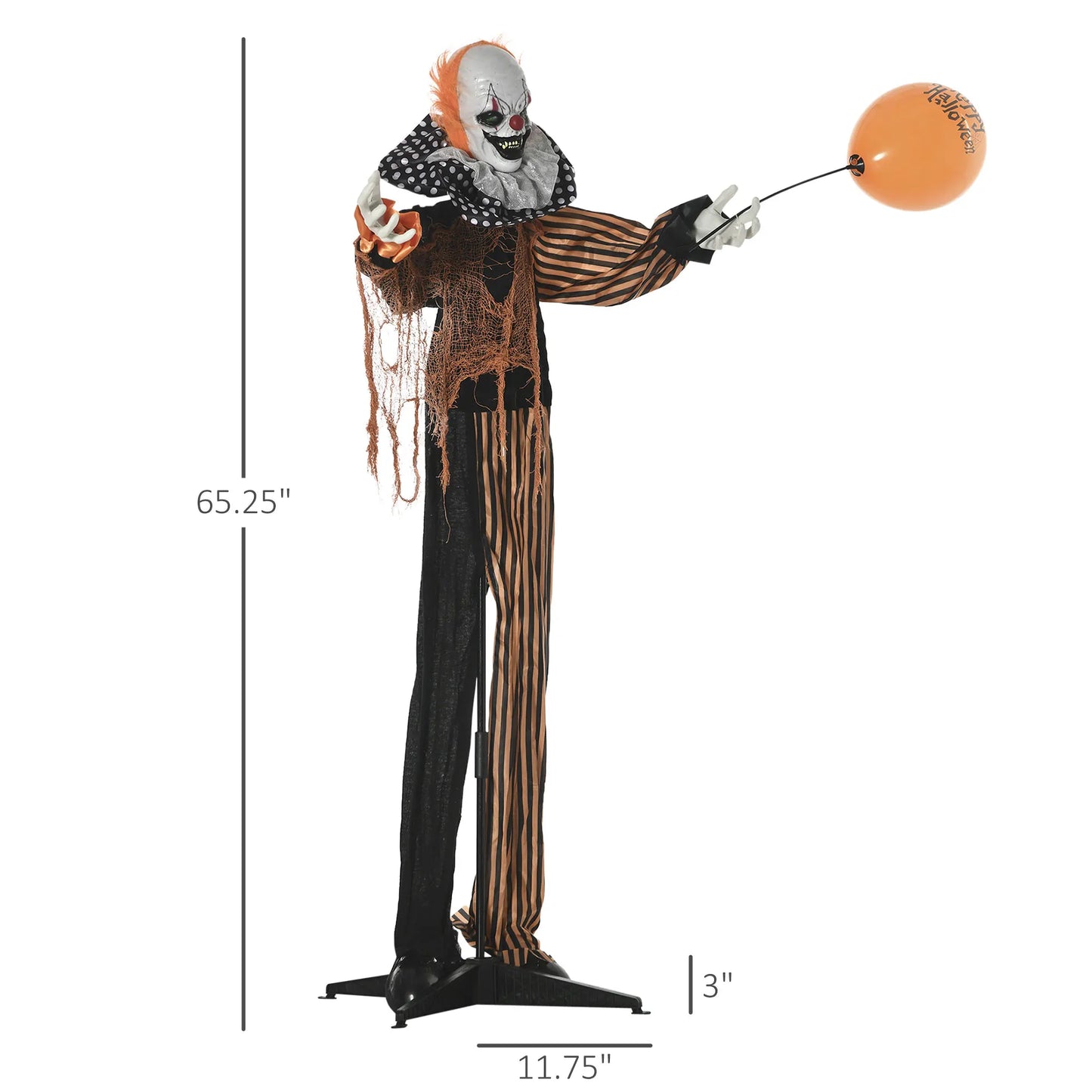 65 Inch Large Halloween Circus Clown Lighted Animated Prop
