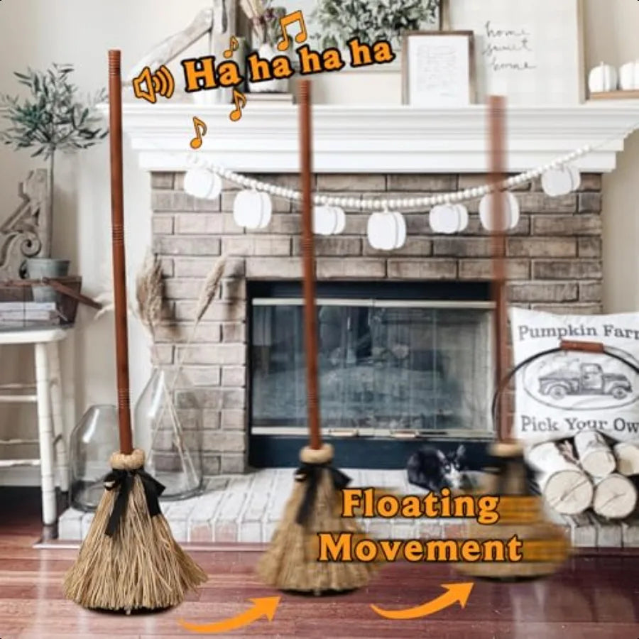 Halloween Animated Floating Witch Broom Indoor Party Decor