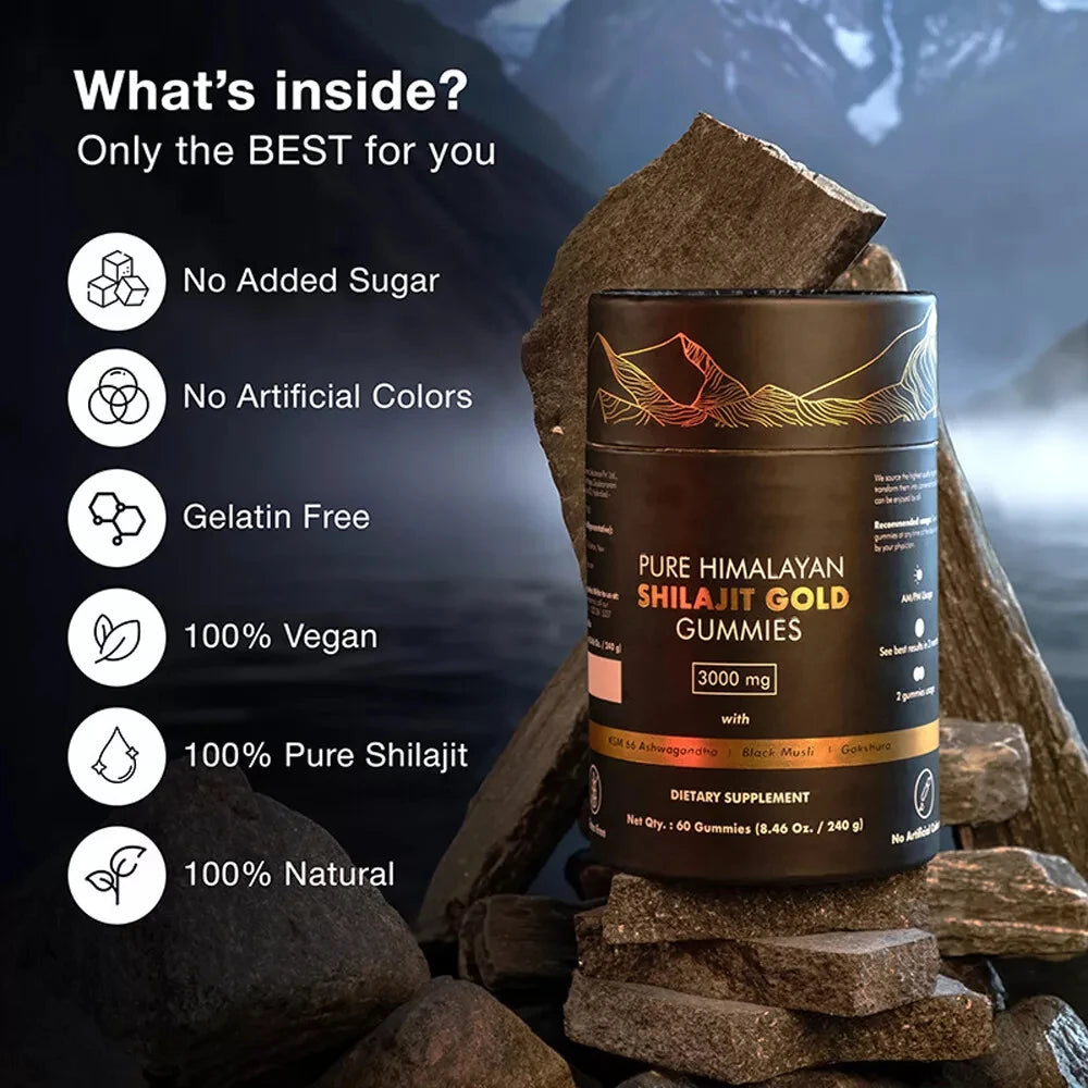Pure Himalayan Shilajit Gummies 3000Mg Gold Grade Ashwagandha